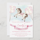 Invitation Fairytale Pony Stars Pinky Balloons Anniversaire (Devant)