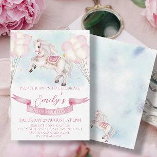 Invitation Fairytale Pony Stars Pinky Balloons Anniversaire