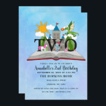 Invitation Fairytale Pop Up Book Kids Second Birday<br><div class="desc">Célébrez l'anniversaire magique de votre enfant avec ce Conception Anniversaire de enfant de livres de Fairytale Pop Up. Ce design présente un livre pop-up à thème de conte de fées avec un château, un chevalier, un dragon et une licorne contre un arrière - plan d'aquarelle bleue. Vous pouvez customiser plus...</div>