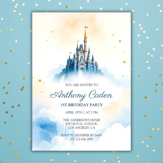 Invitation Fairytale Prince Royal Castle Blue Boy Anniversair