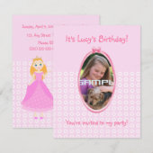 Invitation Fairytale Princess à Pink Birthaday (Devant / Derrière)