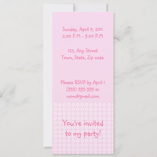 Invitation Fairytale Princess à Pink Birthaday (Dos)