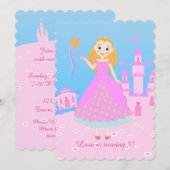 Invitation Fairytale Princess à Pink Birthaday (Devant / Derrière)