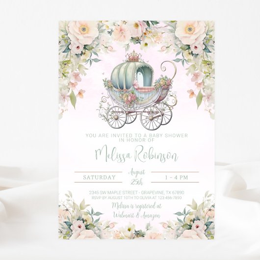 Invitation Fairytale Princess Carriage Girl Aquarelle