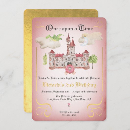 Invitation Fairytale Princess Castle (Devant / Derrière)