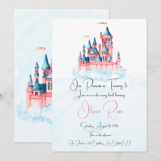 Invitation Fairytale Princess Castle (Devant / Derrière)