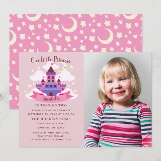 Invitation Fairytale Princess Castle Girls Photo Anniversaire (Devant / Derrière)