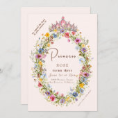 Invitation Fairytale Princess Crown Rose & Gold Anniversaire (Devant / Derrière)