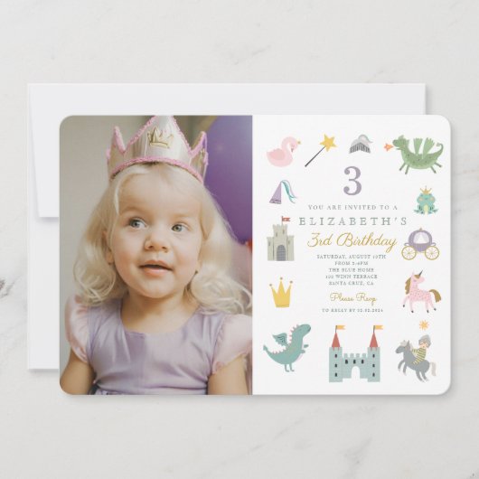 Invitation Fairytale Princess Dragon Photo Anniversaire (Devant)