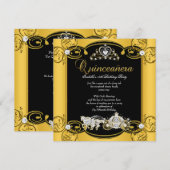 Invitation Fairytale Quinceanera 15e anniversaire Jaune Noir (Devant / Derrière)