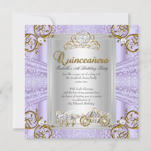 Invitation Fairytale Quinceanera 15e anniversaire Lavande (Devant)
