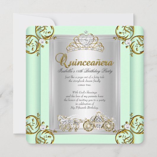 Invitation Fairytale Quinceanera 15e anniversaire Mint Green (Devant)