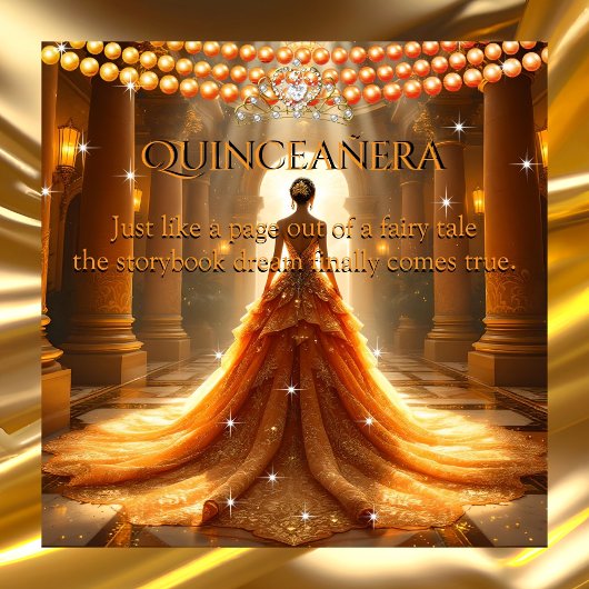 Invitation Fairytale Quinceanera 15e anniversaire Orange Gold