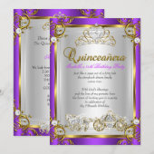 Invitation Fairytale Quinceanera 15e anniversaire Purple Gold (Devant / Derrière)