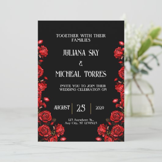 Invitation Fairytale Red Roses Mariage (Debout devant)