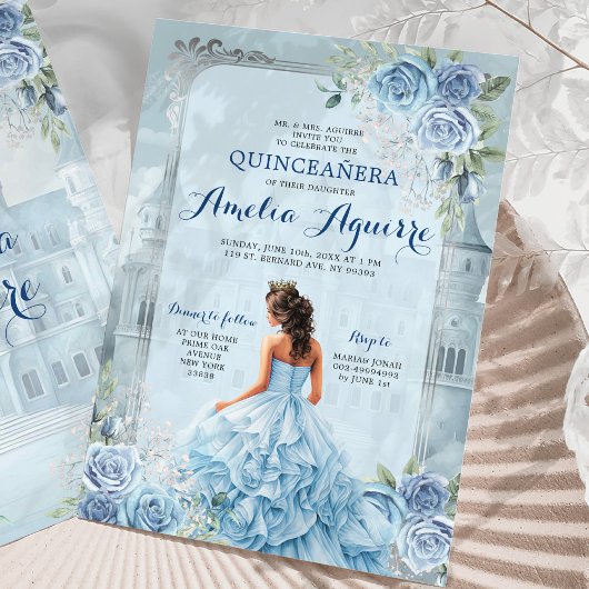 Invitation Fairytale Royal Castle Light Blue Quinceañera