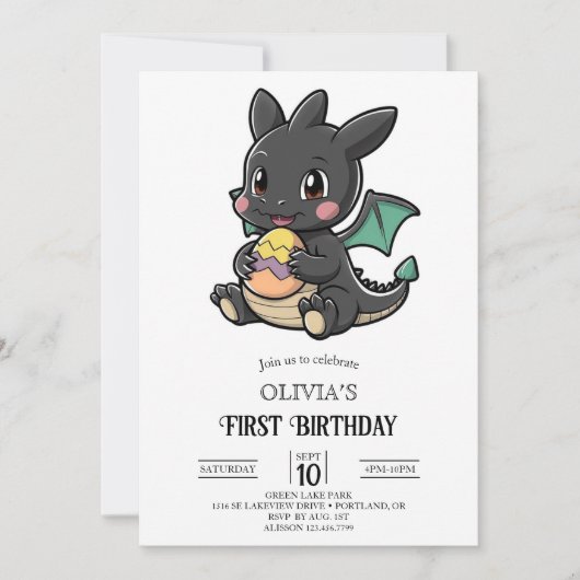 Invitation Fairytale Simple Dragon numérique 1er anniversaire (Devant)