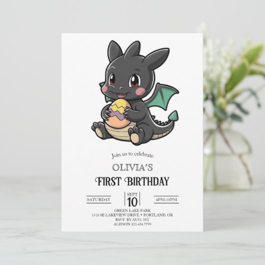 Invitation Fairytale Simple Dragon numérique 1er anniversaire (Debout devant)
