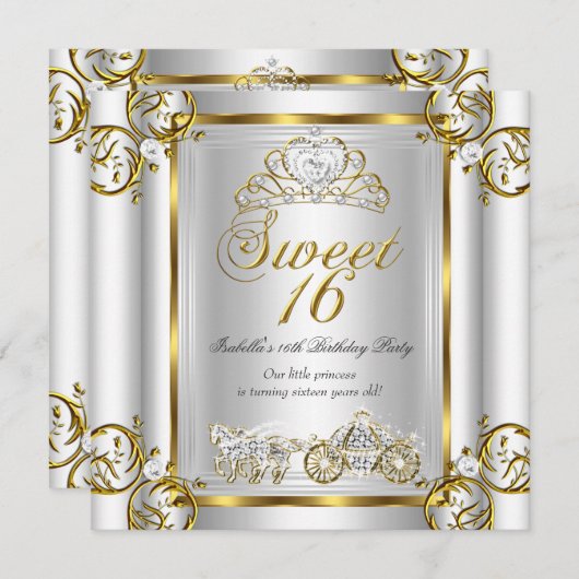 Invitation Fairytale Sweet 16 16e anniversaire Gold Silver 3 (Devant / Derrière)