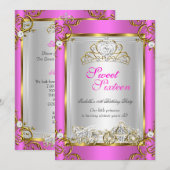 Invitation Fairytale Sweet 16 16e anniversaire Hot Pink Gold (Devant / Derrière)