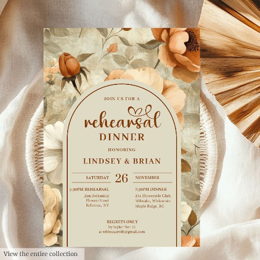 Invitation Fairytale Terracotta Ivory Sage Floral Rehearsal 