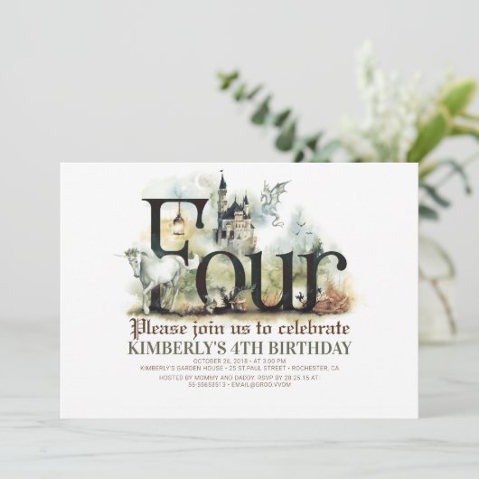 Invitation Fairytale Unicorn Dragon Magic Castle 4e anniversa (Debout devant)