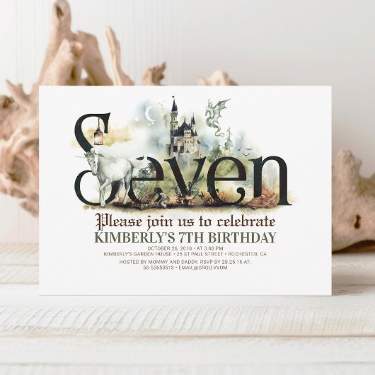 Invitation Fairytale Unicorn Dragon Magic Castle 7e anniversa