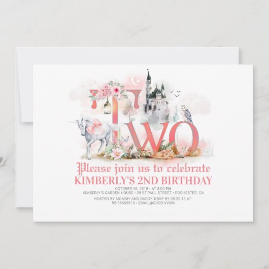 Invitation Fairytale Unicorn Princess Castle 2e anniversaire (Devant)