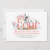 Invitation Fairytale Unicorn Princess Castle 4th Birthday (Devant)