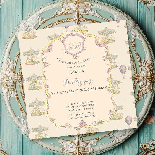 Invitation Fairytale Vintage Amusement Park Anniversaire