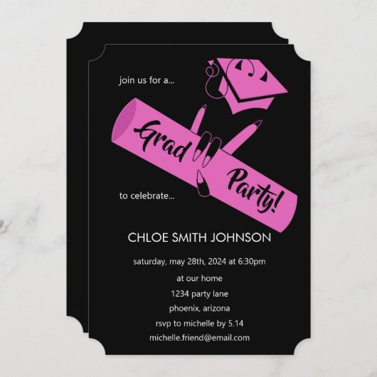 Invitation Fais la fête ! Rose (Devant / Derrière)