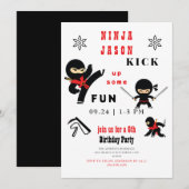Invitation Fais monter le Fun Ninja Anniversaire Rouge et Noi (Devant / Derrière)