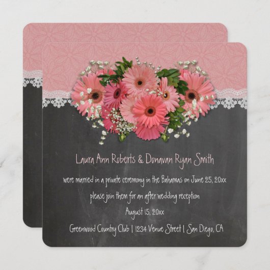 Invitation Faisceaux roses Wreath Chalkboard Réception unique (Devant / Derrière)