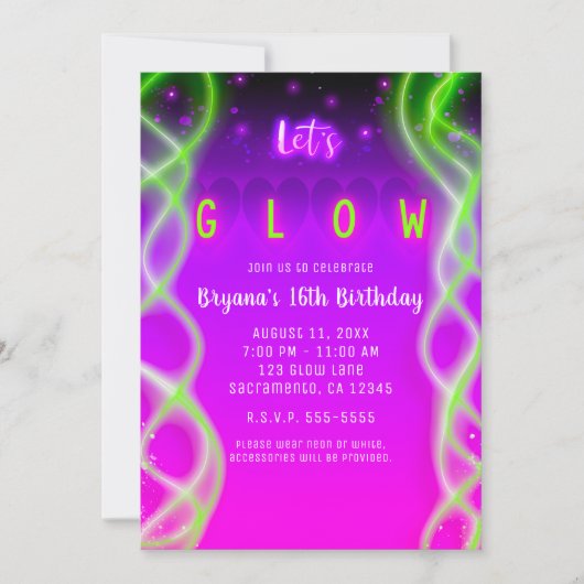 Invitation Faisons briller violet rose Neon vert doux 16 Part (Devant)