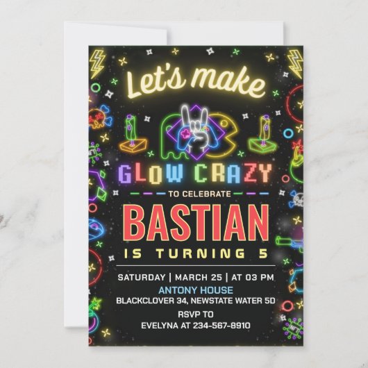 Invitation Faisons de Glow Crazy jeu fête d'anniversaire (Devant)