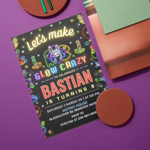 Invitation Faisons de Glow Crazy jeu fête d'anniversaire