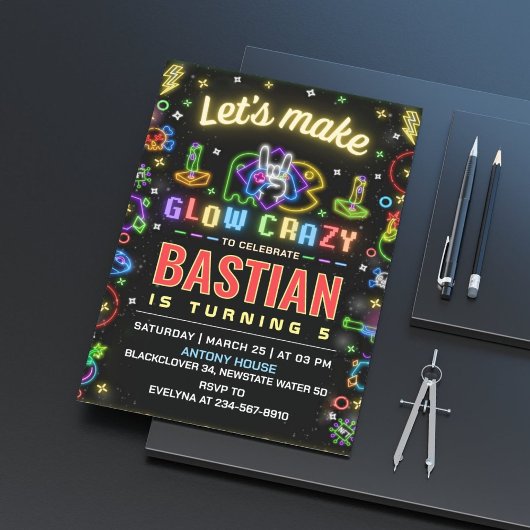 Invitation Faisons de Glow Crazy jeu fête d'anniversaire
