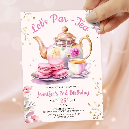 Invitation Faisons du Par-Tea ! Fille Thé Rose fête d'anniver