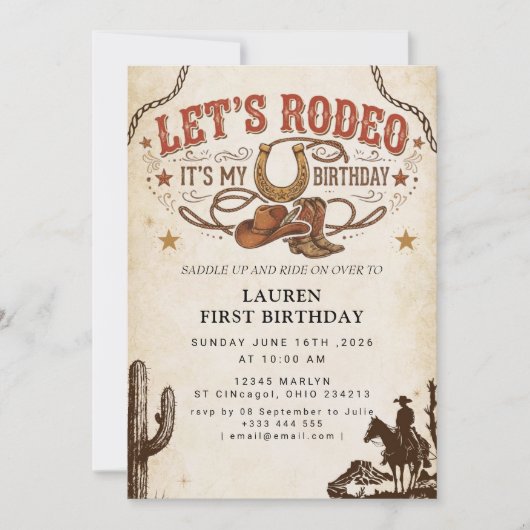 Invitation Faisons du Rodéo C'est Mon Anniversaire (Devant)