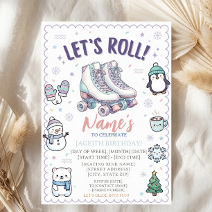 Invitation Faisons du Roller Skating Anniversaire Pastel Roll
