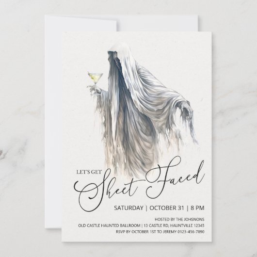 Invitation Faisons face à la feuille, Ghost Martini Halloween (Devant)