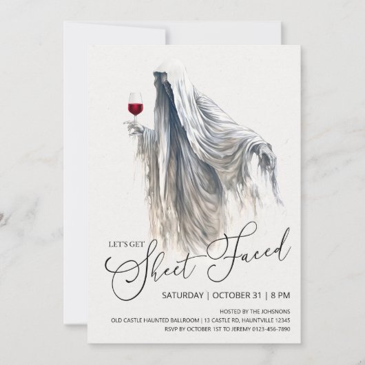 Invitation Faisons face à la feuille, Halloween de vin fantôm (Devant)