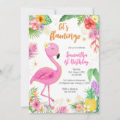 Invitation Faisons Flamingle Fille Rose Anniversaire Tropical (Devant)