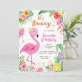 Invitation Faisons Flamingle Fille Rose Anniversaire Tropical (Debout devant)
