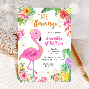 Invitation Faisons Flamingle Fille Rose Anniversaire Tropical