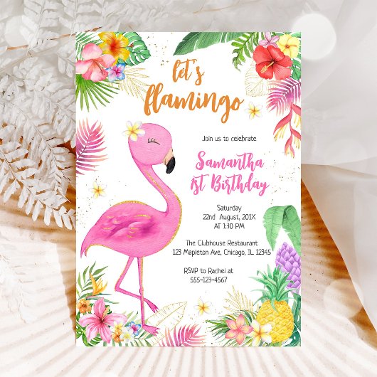 Invitation Faisons Flamingle Fille Rose Anniversaire Tropical