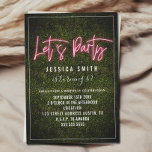 Invitation Faisons la fête à Neon Boxwood<br><div class="desc">Pink neon inspiré script "Let's Party" sur boxwood arrière - plan de verdure avec texte blanc personnalisé.</div>