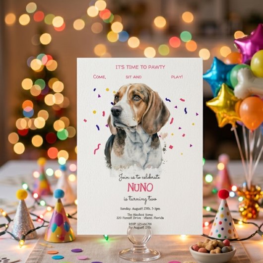 Invitation Faisons la fête, anniversaire de chien