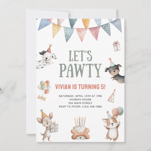 Invitation Faisons la Fête Anniversaire de Chien Drôle (Devant)
