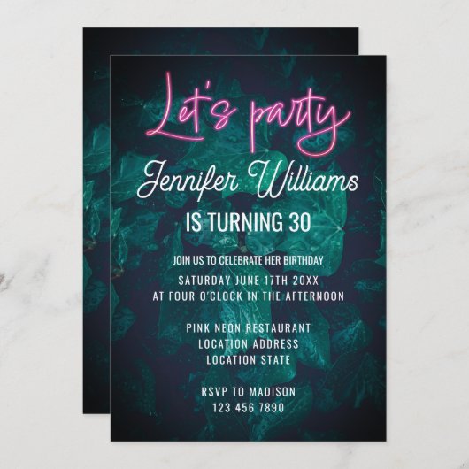 Invitation Faisons la fête avec le script vert rose chaud du  (Devant / Derrière)